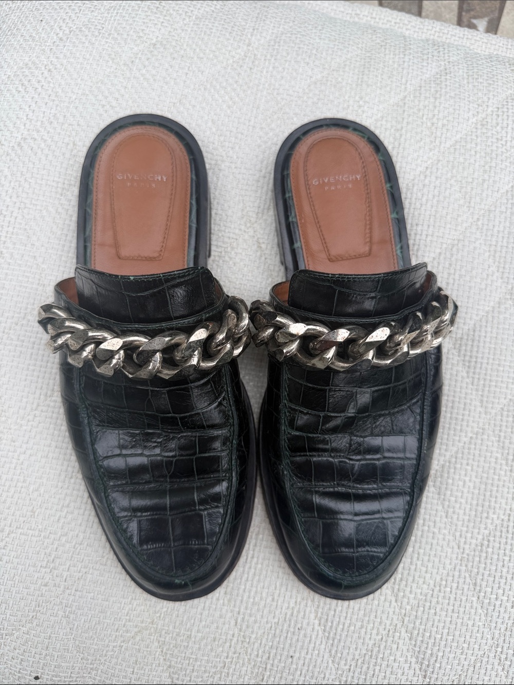 Givenchy Black Croc-Embossed Leather Chain Slip-Ons
